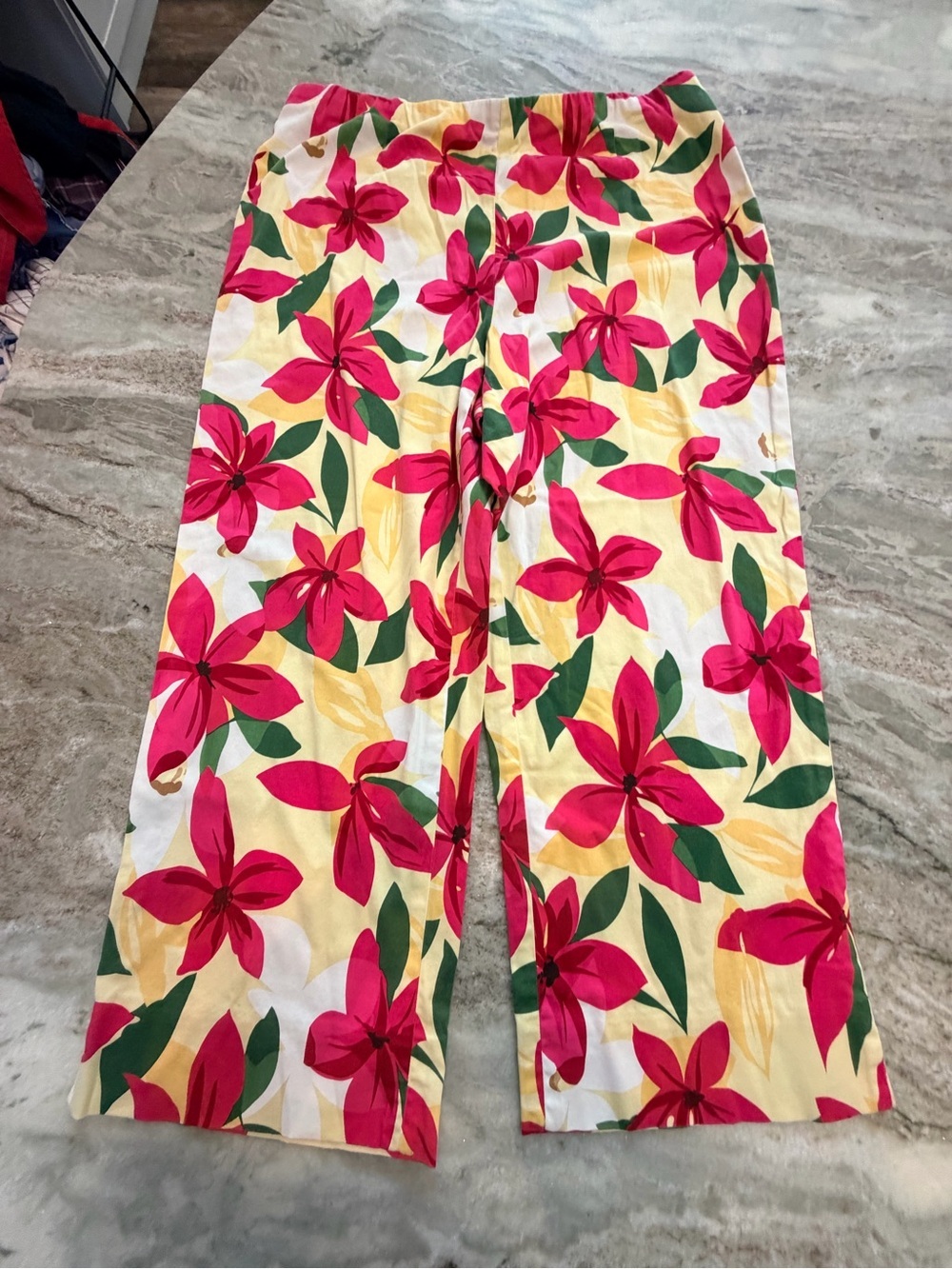 Preston & York Women Large Tropical Floral Wide Leg Pull On Pants Resort Cotton